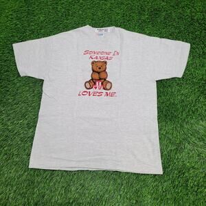 Vintage 90s Bear Heart Shirt Womens Large 21x26 Gray Kansas